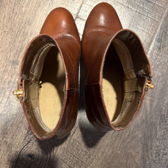 Michael Michael Kors Brown Leather Booties with Gold side Zipper - Picture 8 of 11